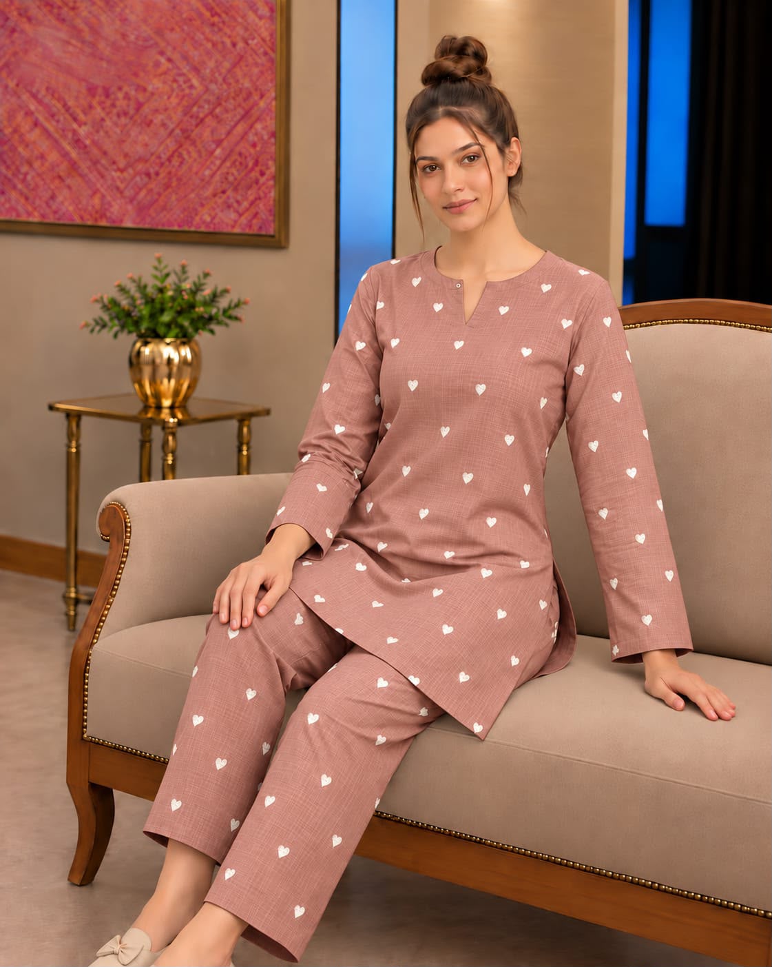 Crimson Dhanak Embroidered 3PC Suit - DESIGN 06