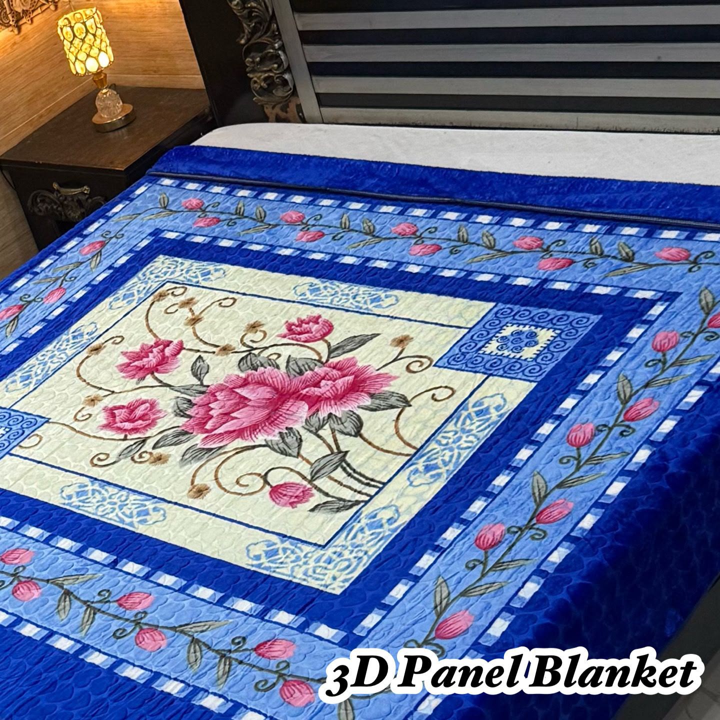 Irani Four Border 3D Panel Embossed Blanket Double Bed - Design 06