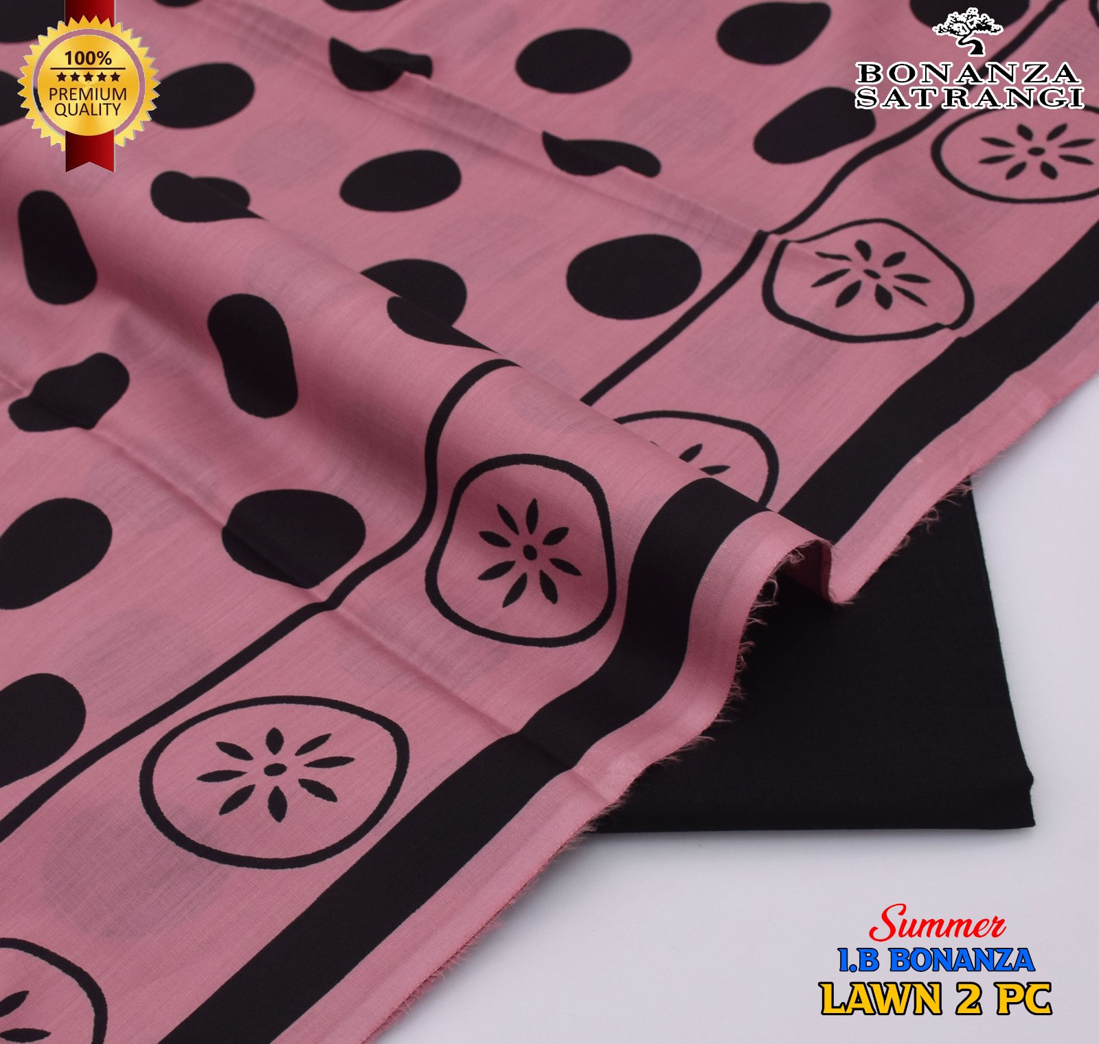 Bonanza 2pc Lawn Summer Collection - Pink Polka