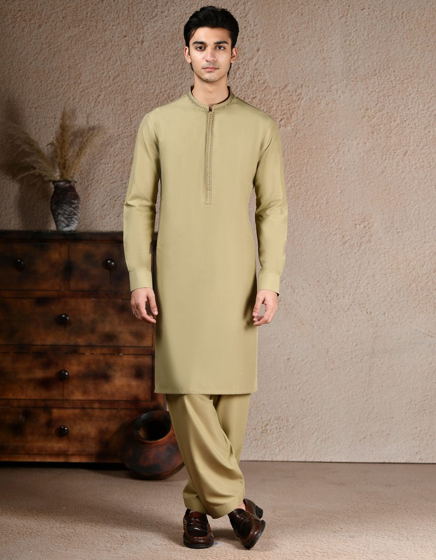 Beige Blended Kameez Shalwar J.