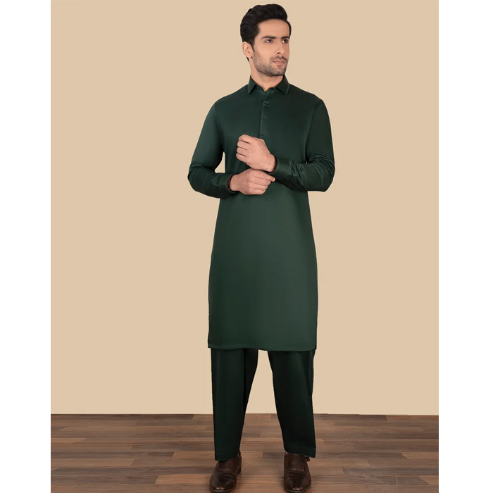 Forest Green Cotton Unstitched Suit By J.