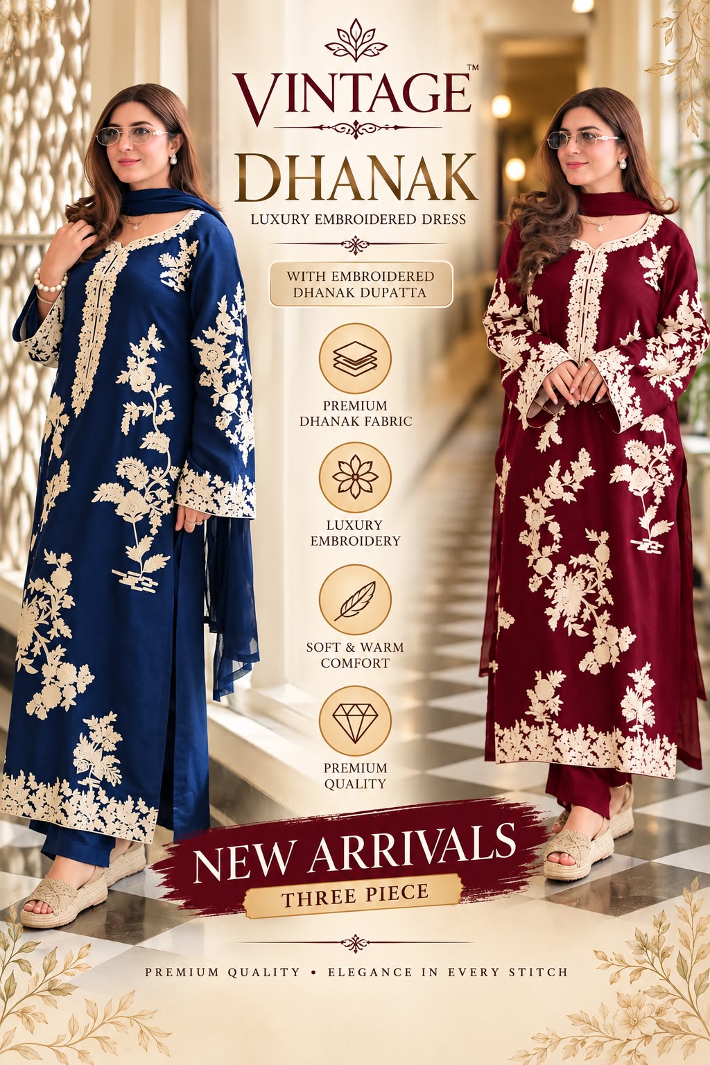 Vintage Wear by Hina Naaz Dhanak 3pc - DESIGN 01