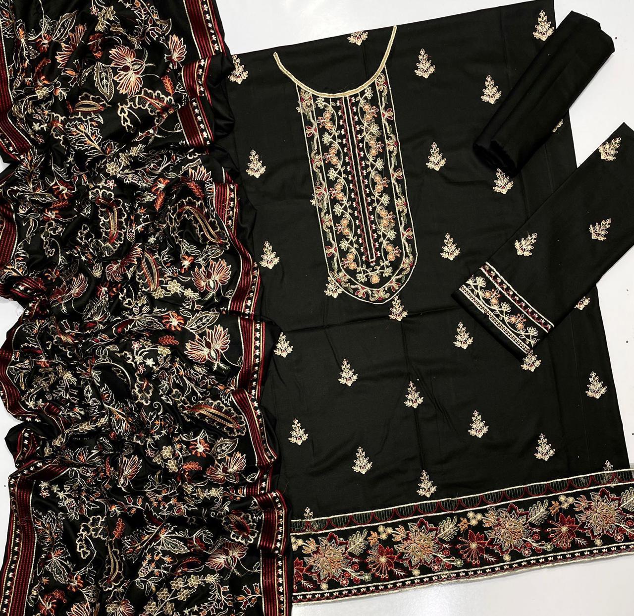 Dhanak 3pc Embroidered Suit with Embroidered Shawl - DESIGN 20