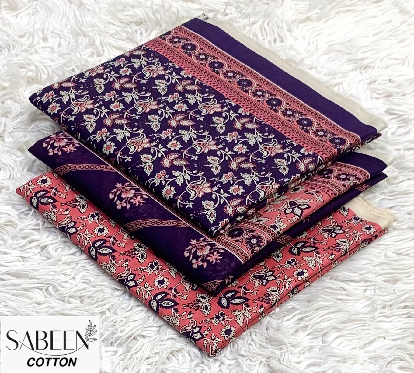 Sabeen Cotton Original 3pc - Purple Peach