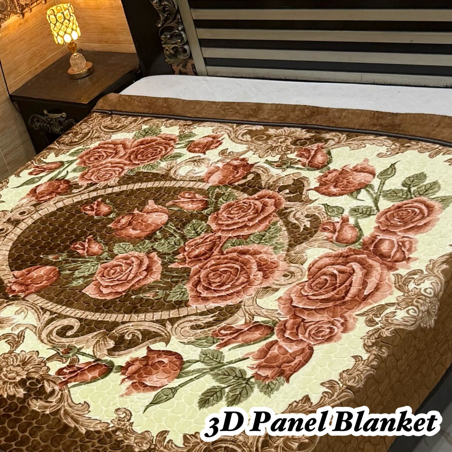 Irani Four Border 3D Panel Embossed Blanket Double Bed - Design 03