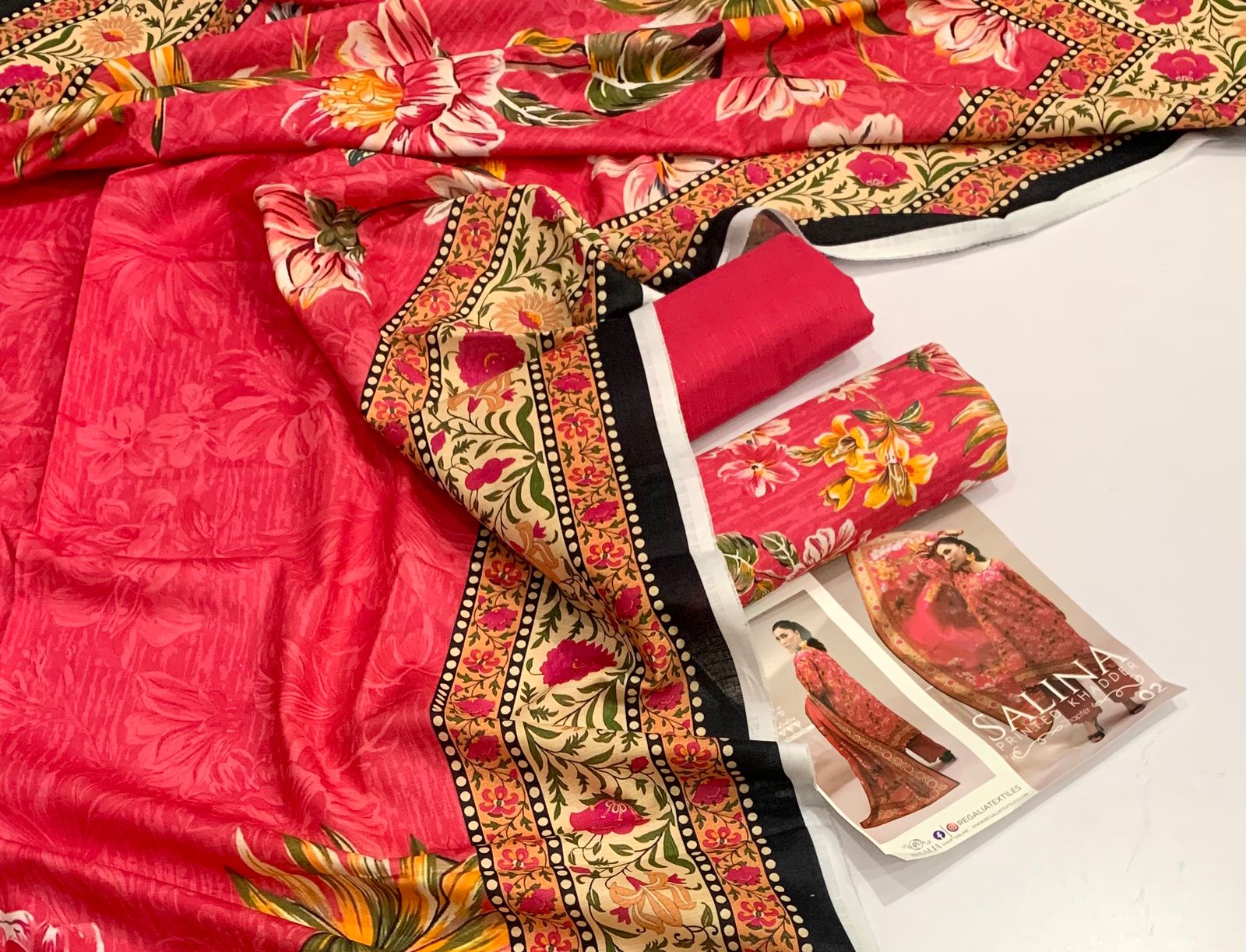 Regalia Original 3pc Printed Khaddar Collection - Red Print