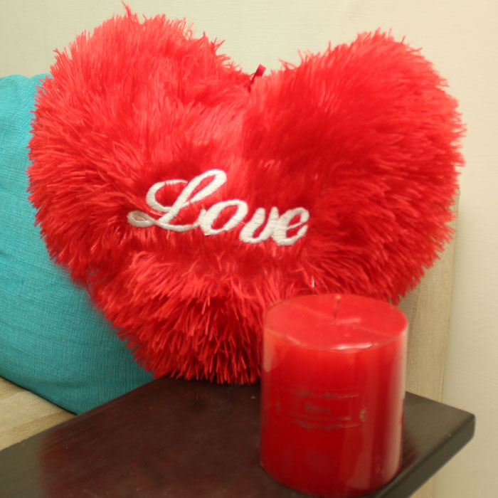 Heart Shape Love Cushion with Red Candle