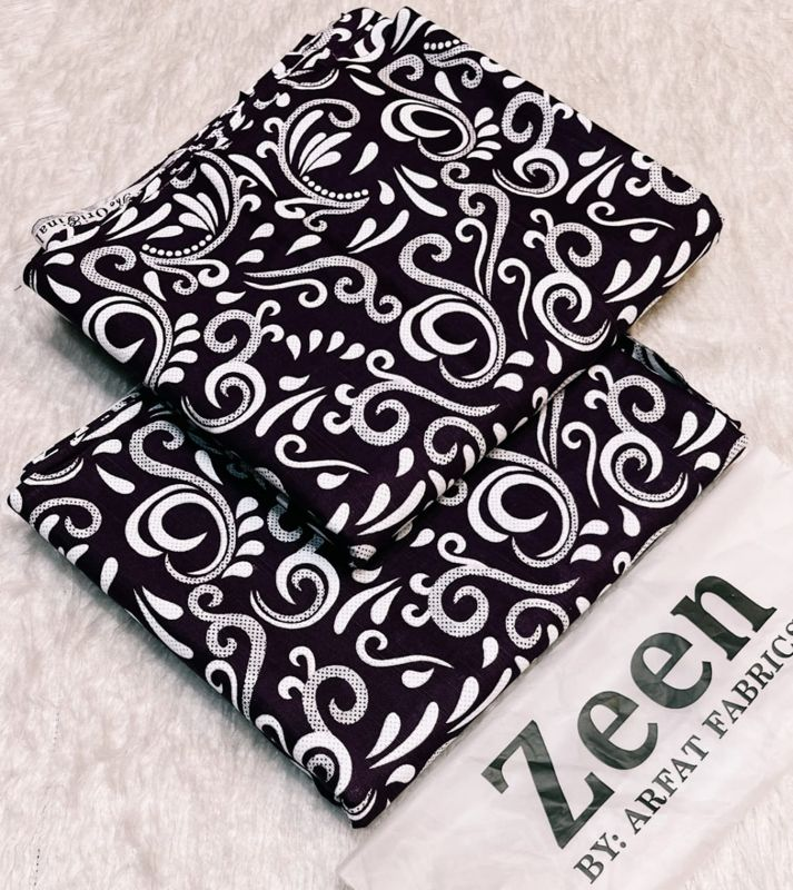 Zeen Khaddar 2Pc - Black White Swirl Print
