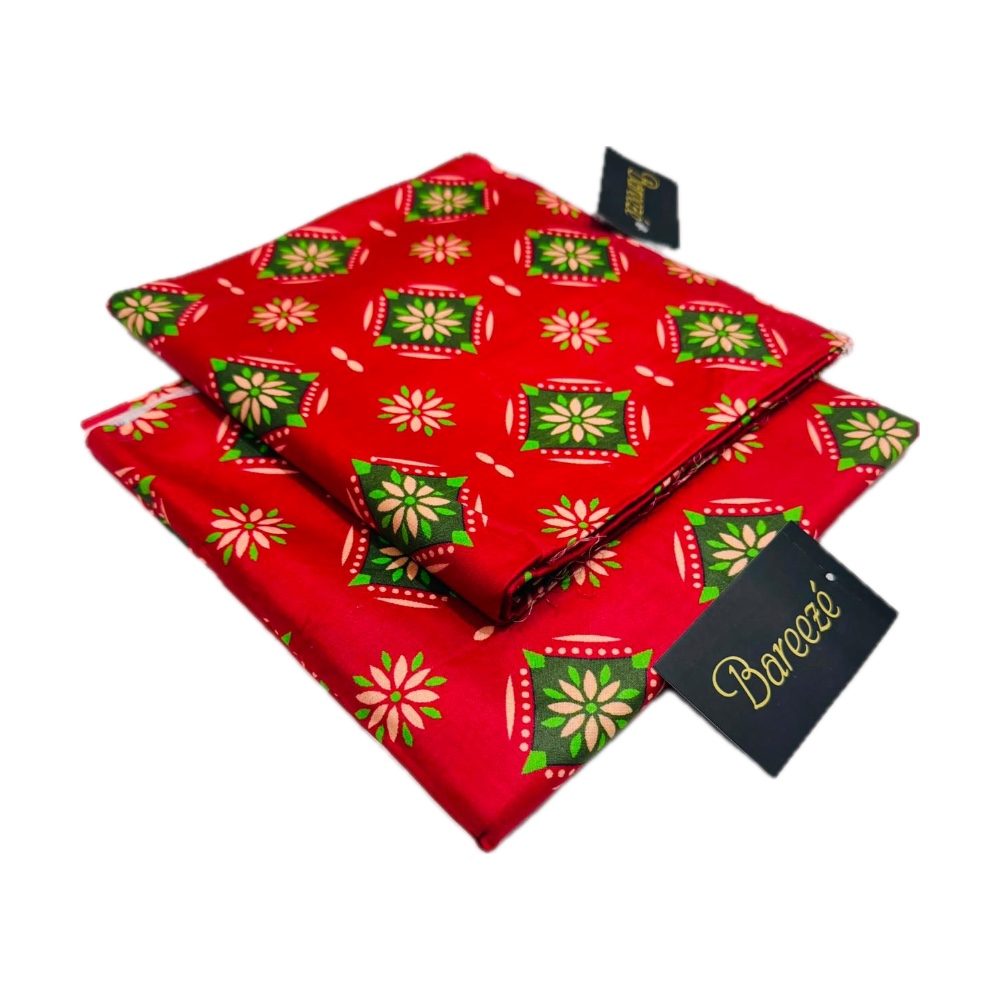 Bareeze Unstitched 2-Piece Lawn - Red & Green Traditional Motif Print