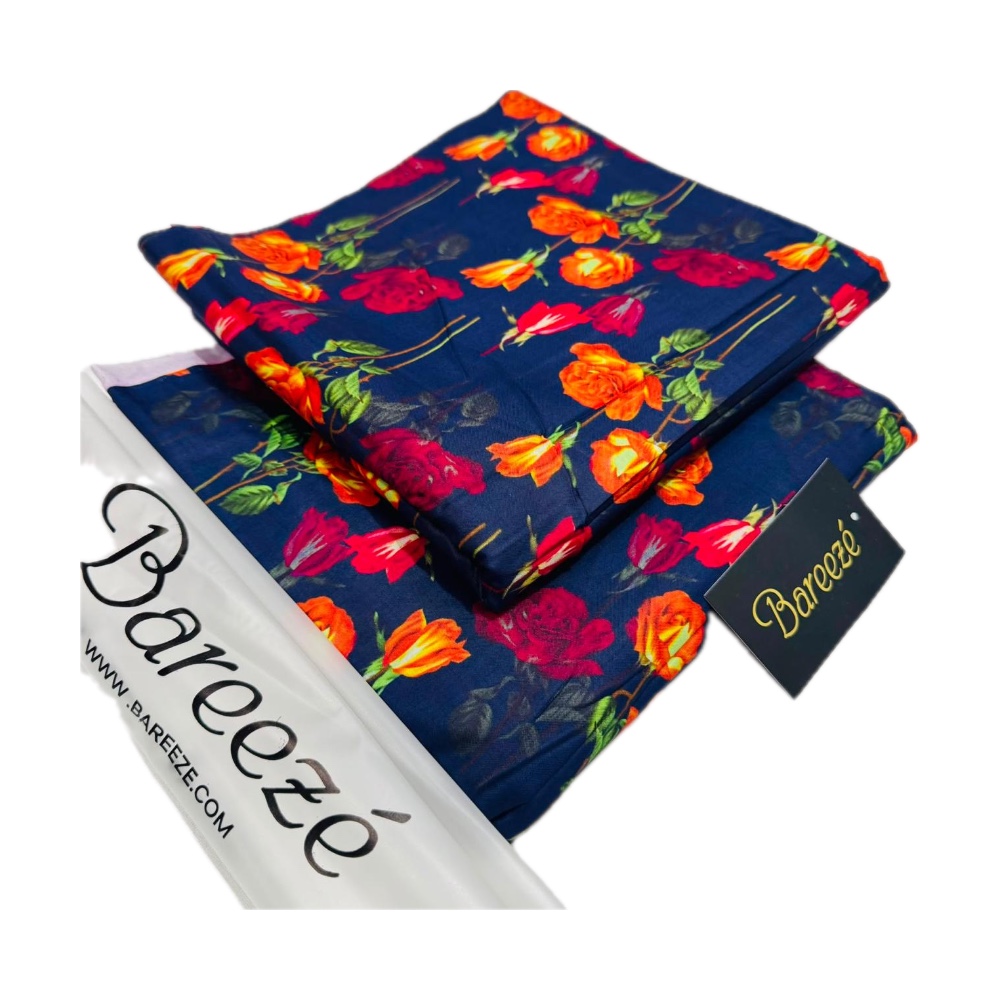 Bareeze Unstitched 2-Piece Lawn - Navy Blue Rose Print