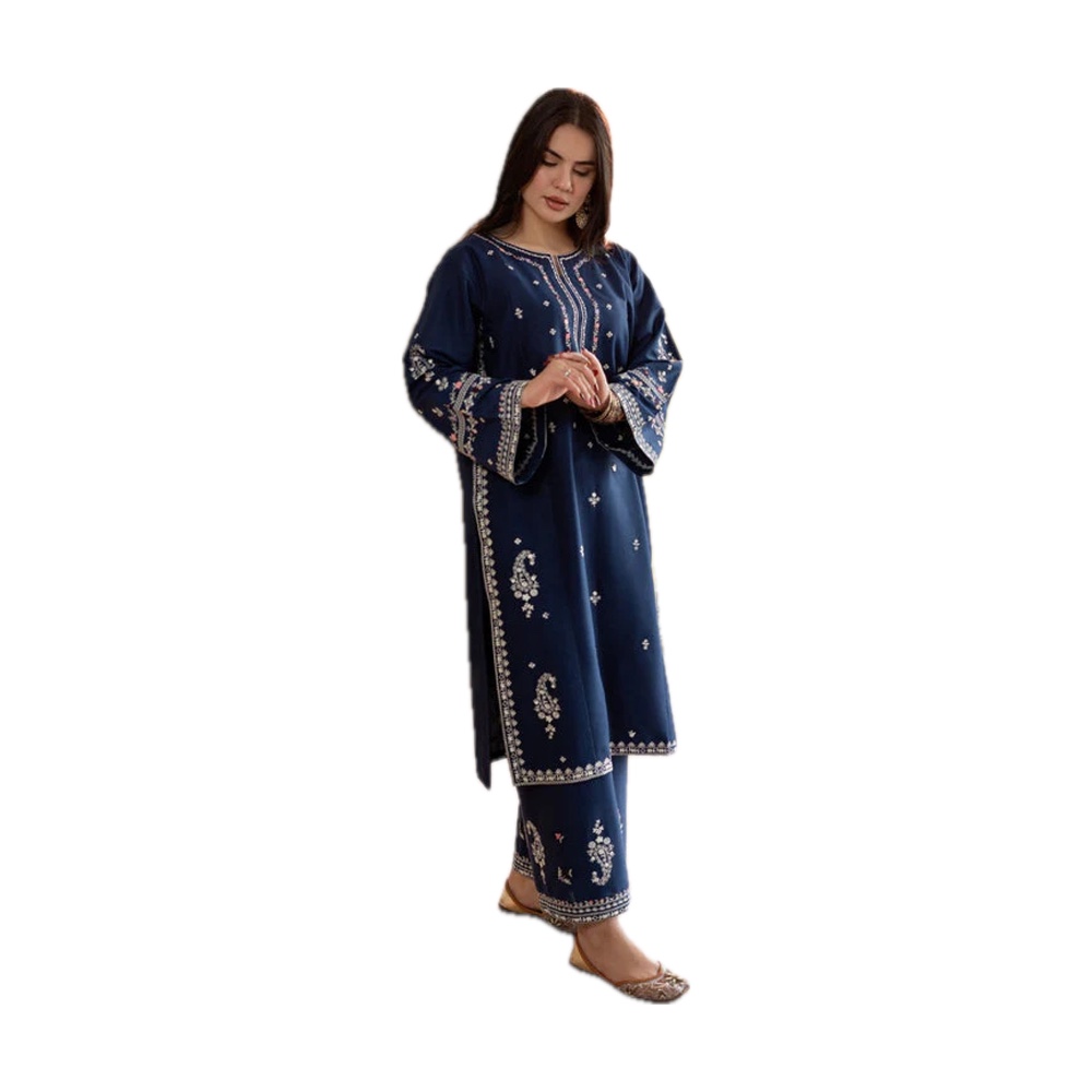 Laam Dhanak 2-Piece Suit - Navy Blue Paisley Embroidered