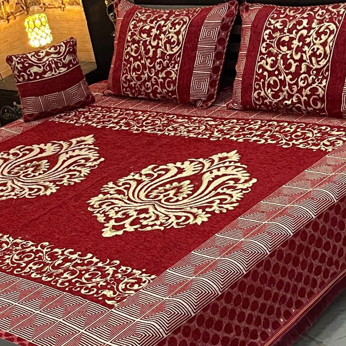 4pc Velvet Jacquard Bedsheet King Size - Design 39
