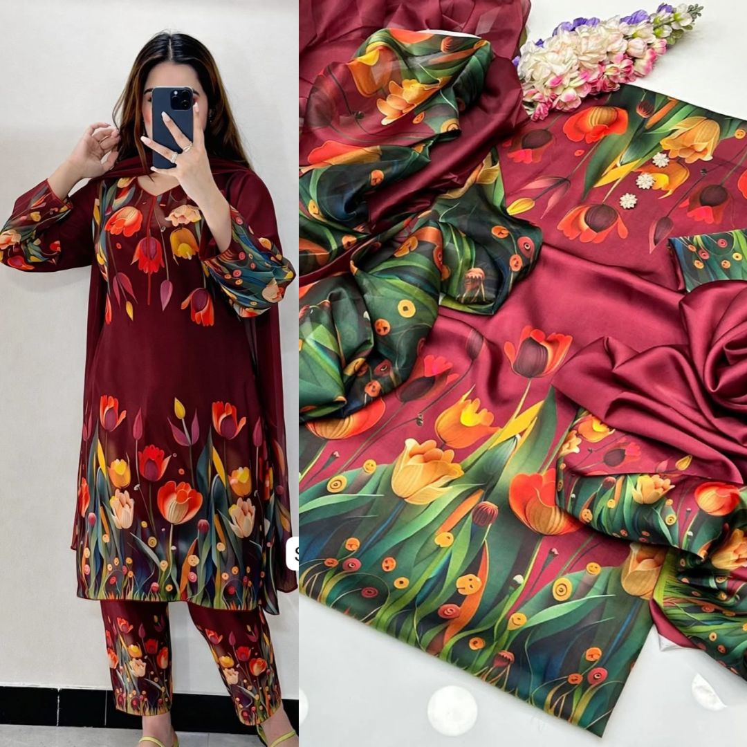 Shamooz Silk Digital Printed 3pc - Design 22