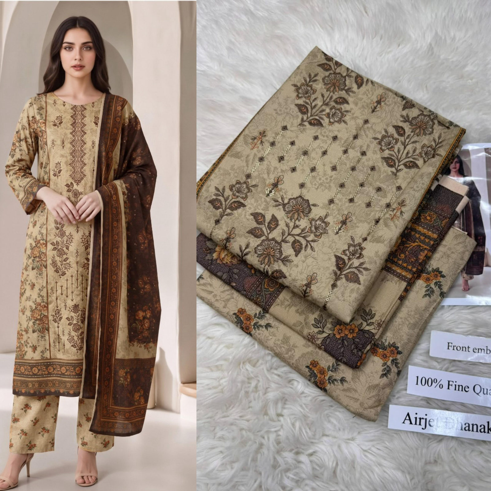 Airjet Dhanak with Dhanak Dupatta Panel Sequence Embroidered - DESIGN 15