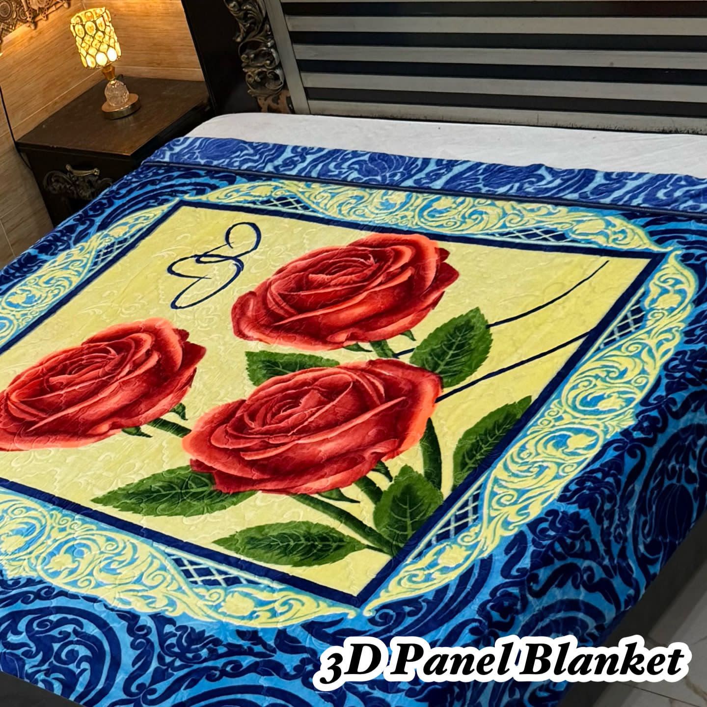 Irani Four Border 3D Panel Embossed Blanket Double Bed - Design 16