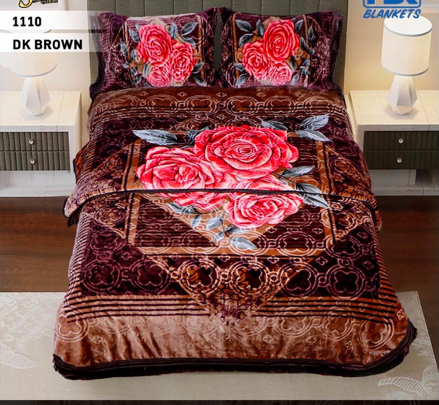4pcs Kambal Blanket Set - Dark Brown Floral