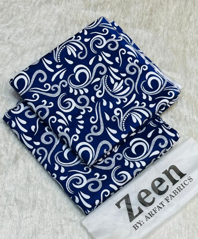Zeen Khaddar 2Pc - Navy Blue White Swirl Print