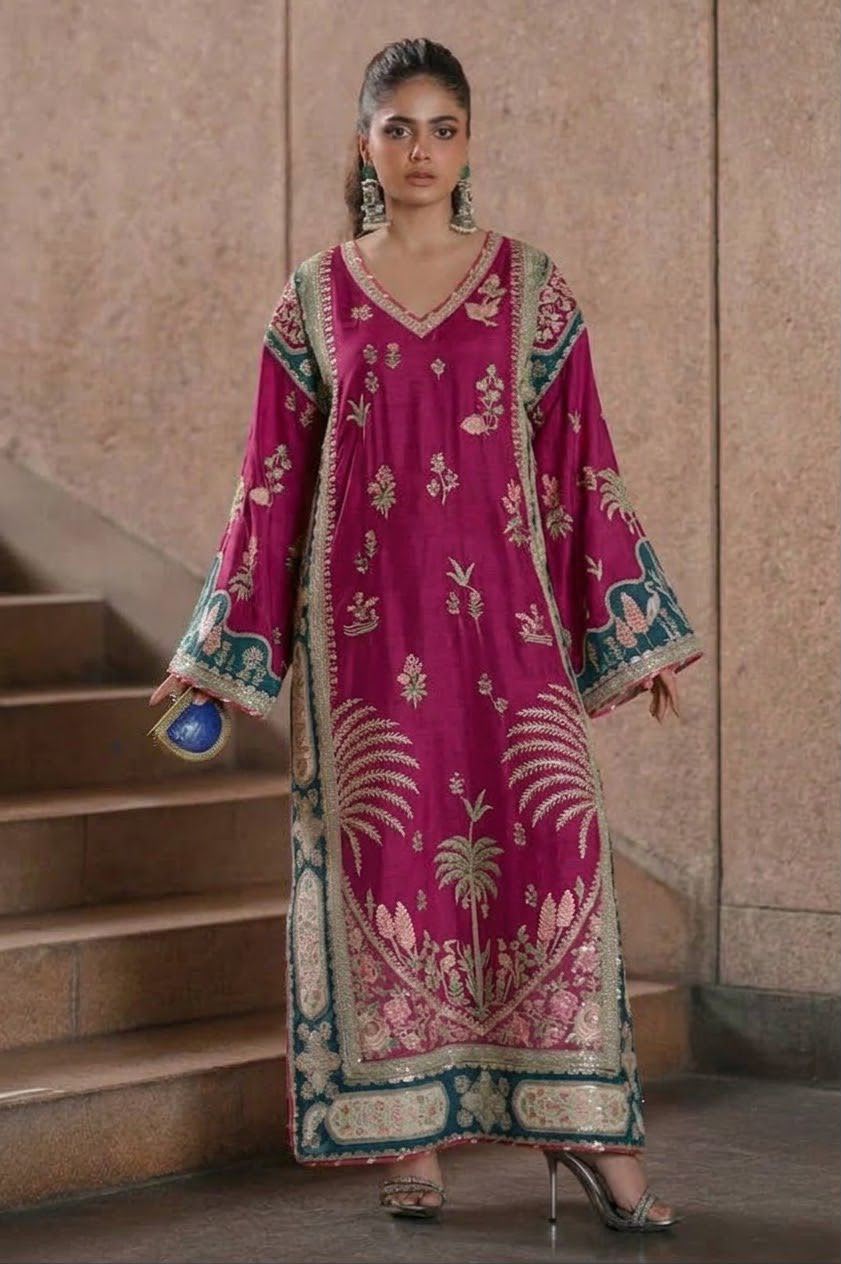 Ethnic Silk Embroidered Kaftan 2PC Suit - DESIGN 05