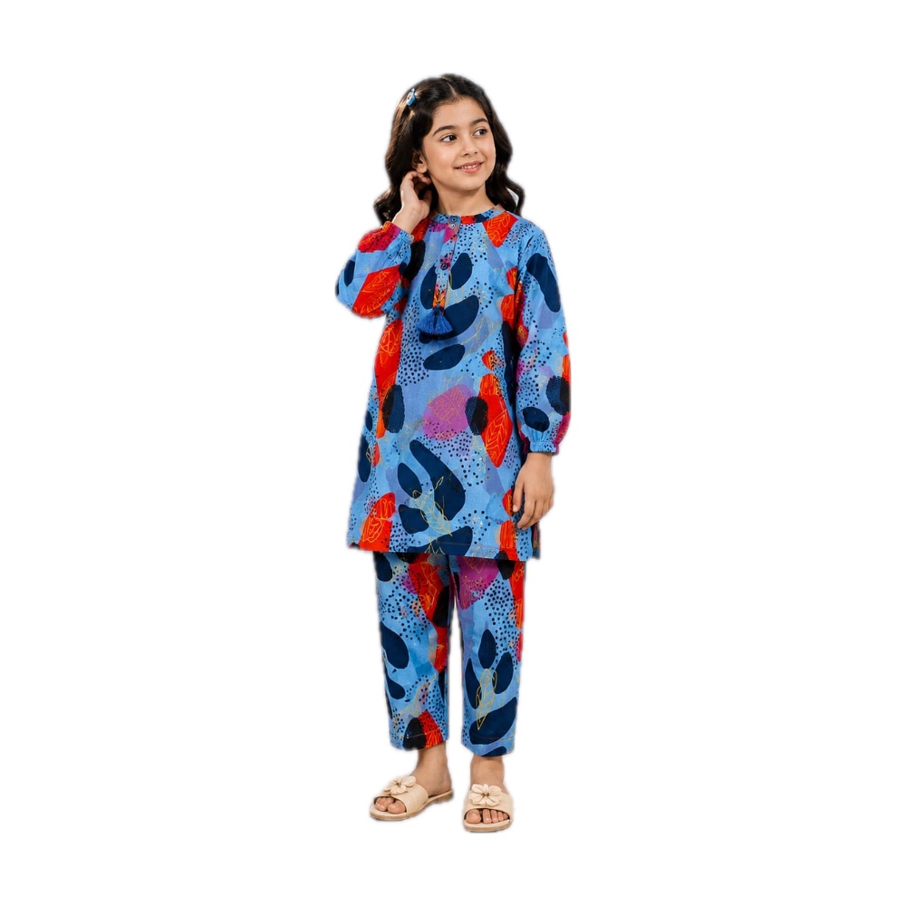 Zellbury Kids Collection KK-06 - Girls 2-Piece Lawn Suit (Blue Abstract Print)