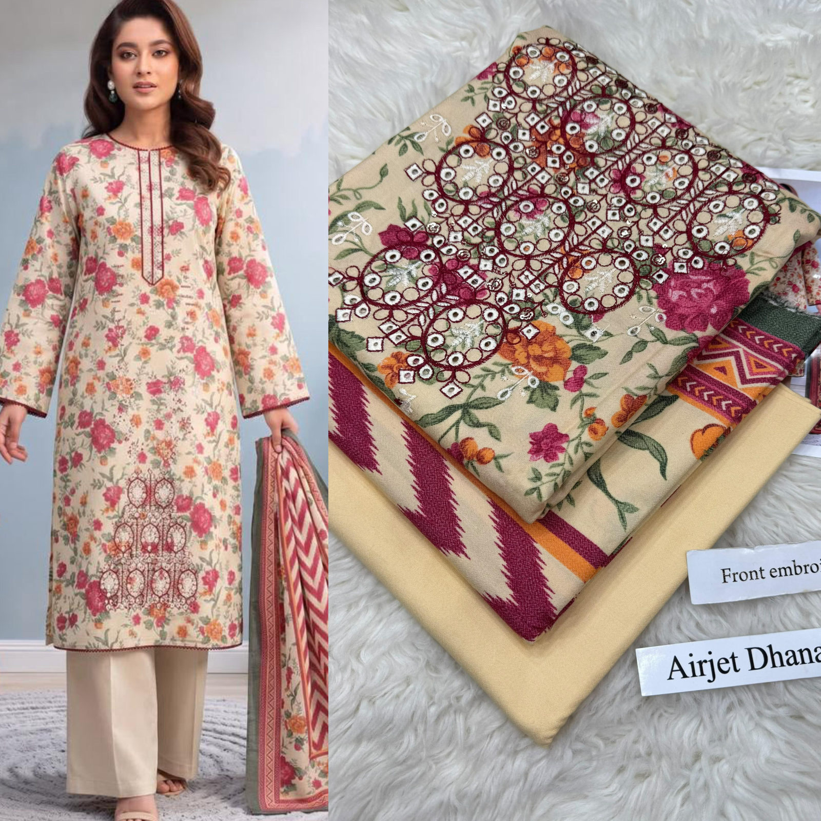 Airjet Dhanak with Dhanak Dupatta Panel Sequence Embroidered - DESIGN 22