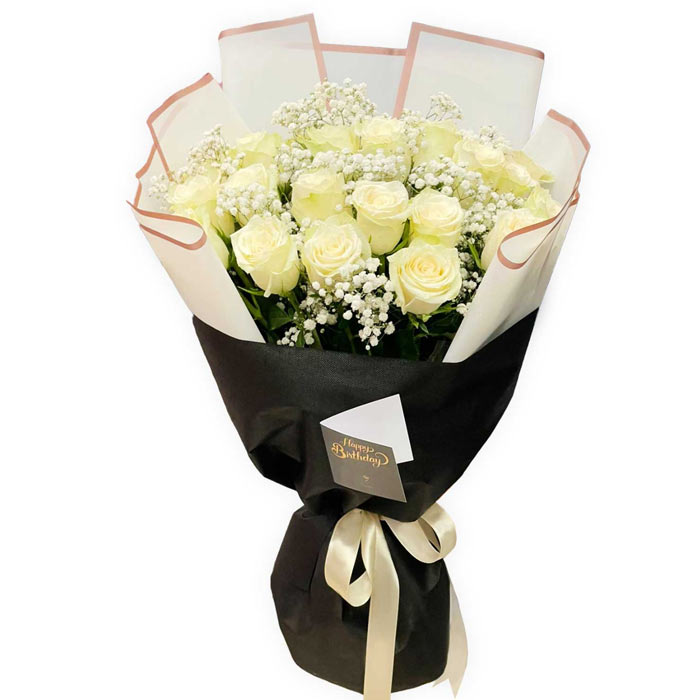 Peaceful Memory- 12 White Rose Bouquet