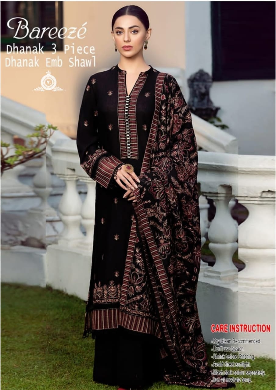Dhanak 3pc Embroidered Suit with Embroidered Shawl - DESIGN 21