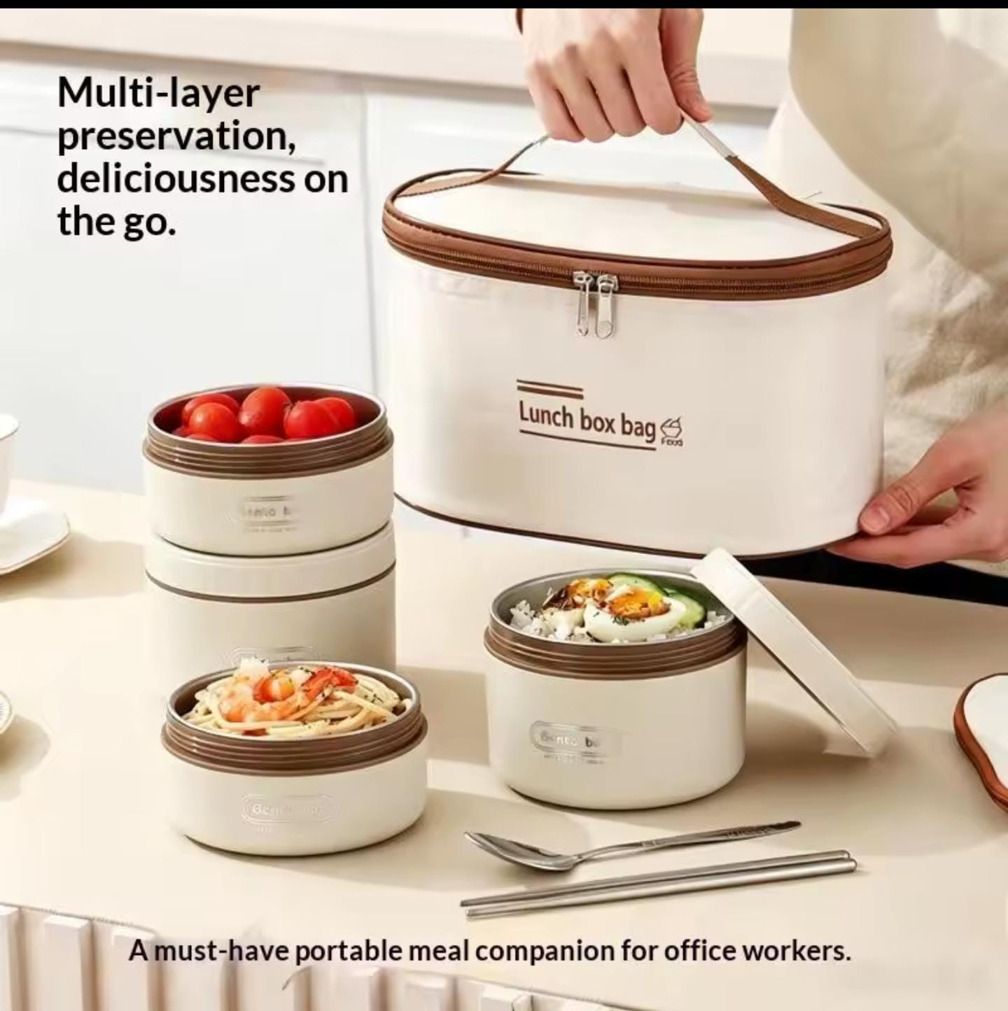 Insulated 3 Layer Lunch Box with Thermal Bag