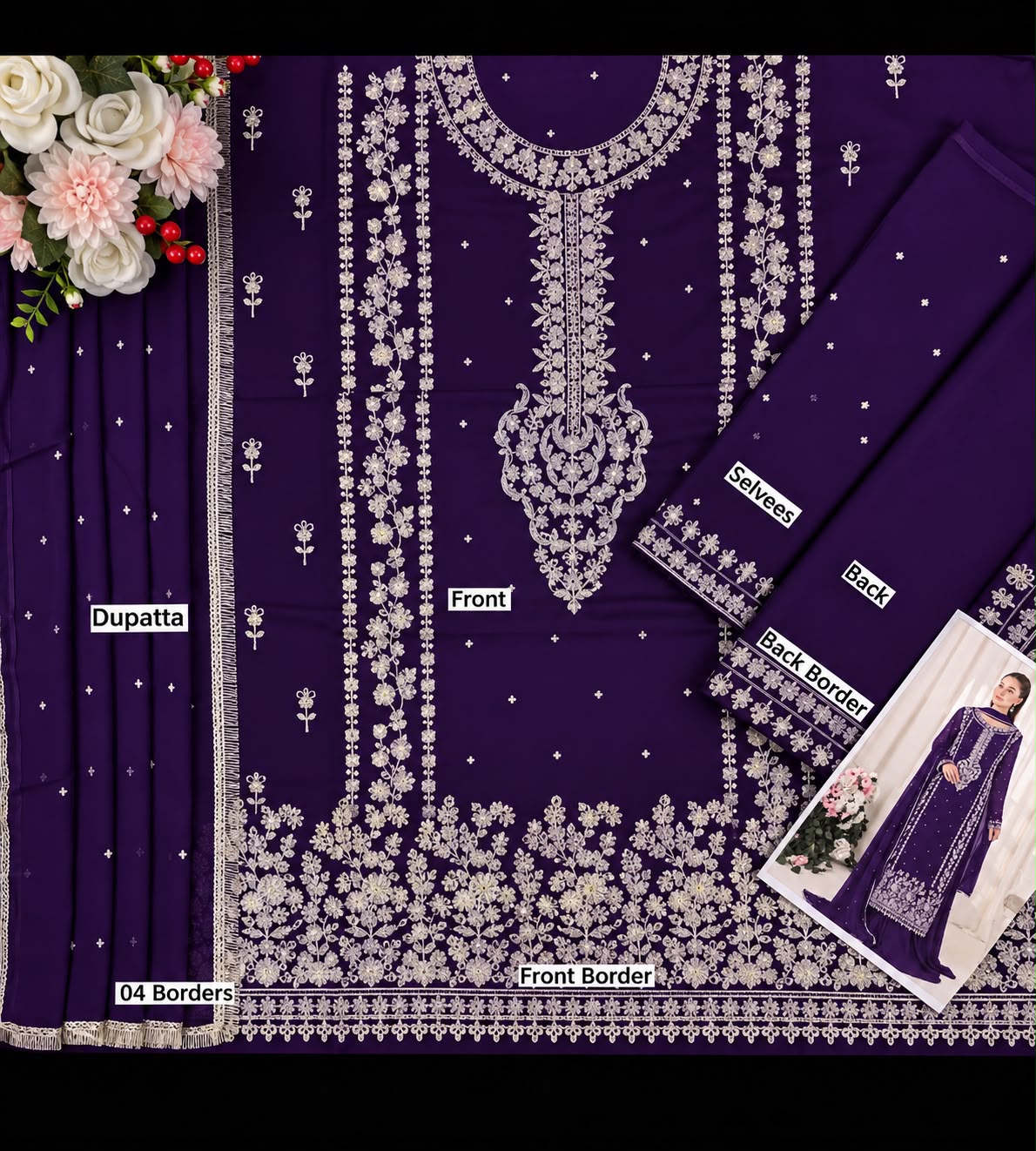 Harais Shakeel Chiffon Embroidered 3PC Suit - DESIGN 04