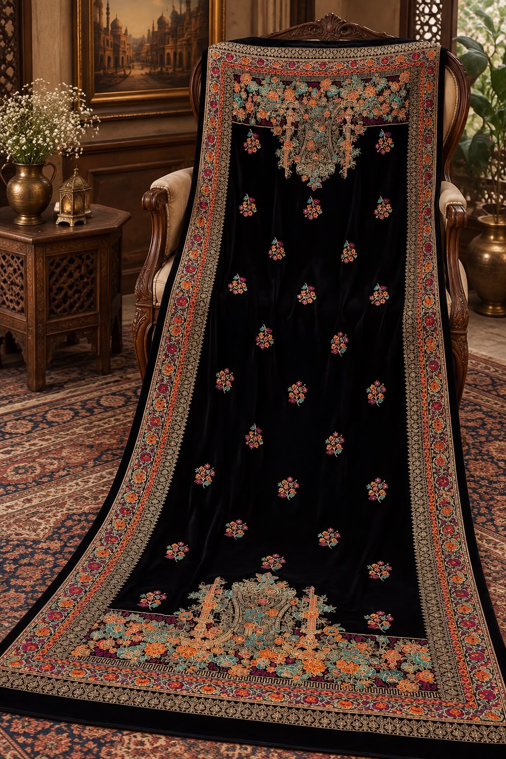 Maria B Velvet Embroidered Shawl - DESIGN 01