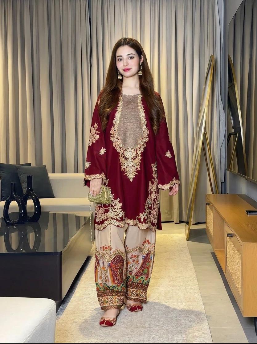 Pure Cotton Sequence Embroidered Cutwork 2pc Dress - DESIGN 01
