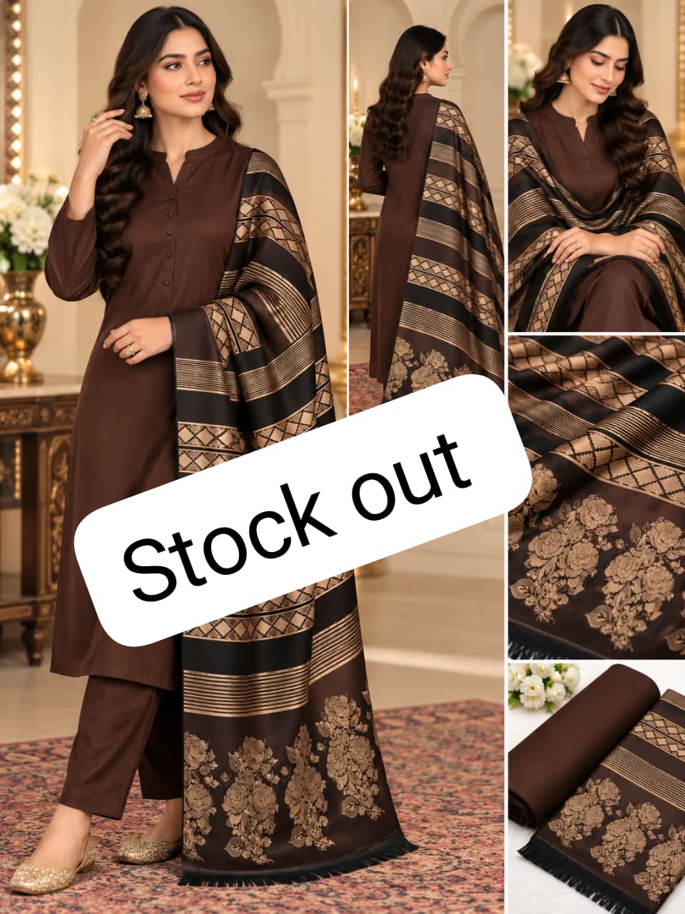 Maxi Tilla Zari Embroidered Fabric 3 Yards - DESIGN 01