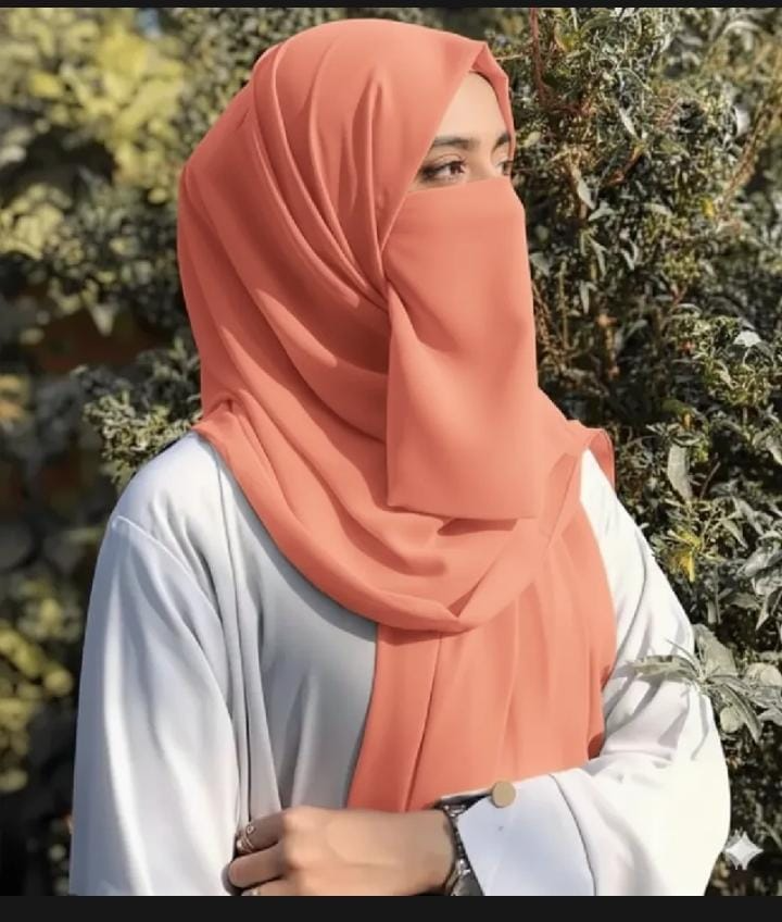 Chiffon Scarf & Naqab Set - Coral
