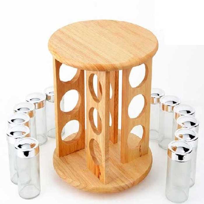 Wooden Spices & Herb Organizer 16 Pieces