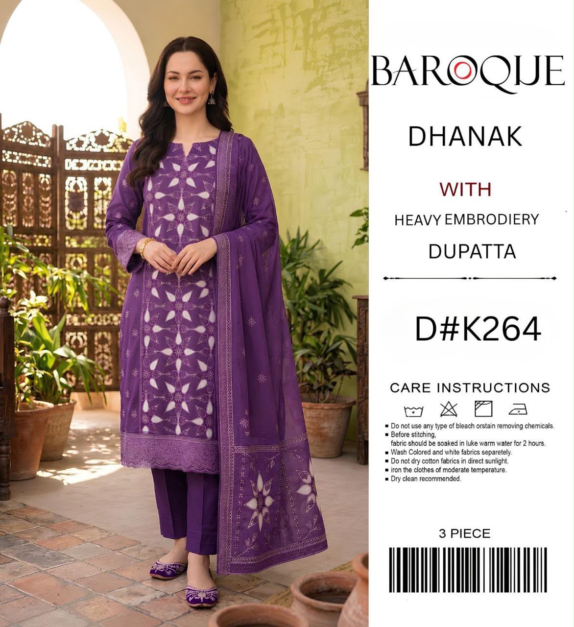 Baroque Dhanak Embroidered 3PC Suit D#264 - DESIGN 01