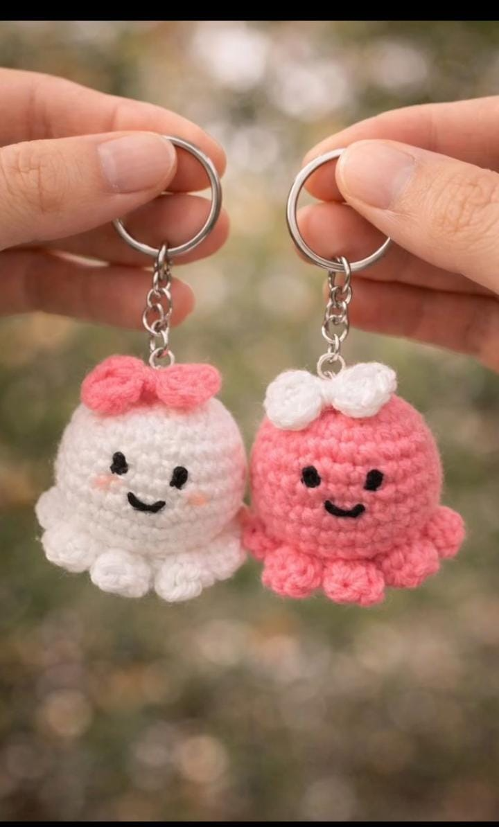 Crochet Octopus Keychain Pair - Handmade