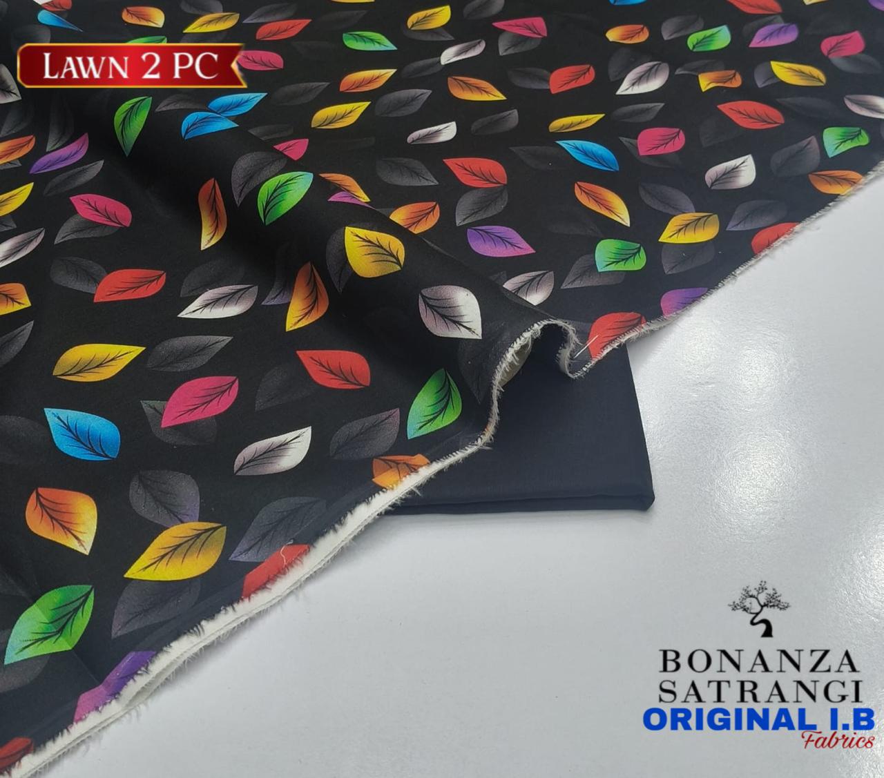 Bonanza 2pc Lawn Summer Collection - Black Multi Leaf