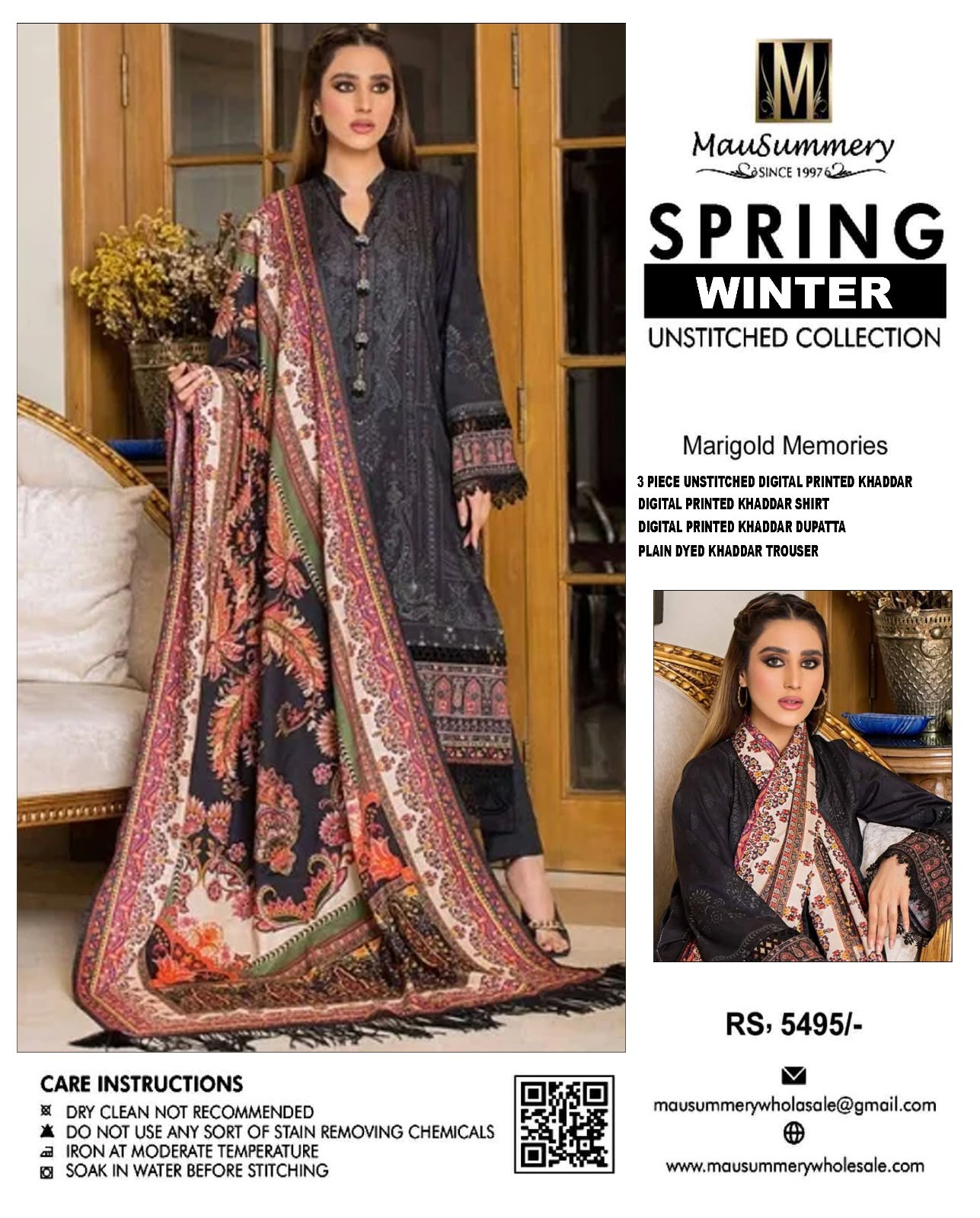 Mausummery Khaddar Printed 3PC Suit - DESIGN 10