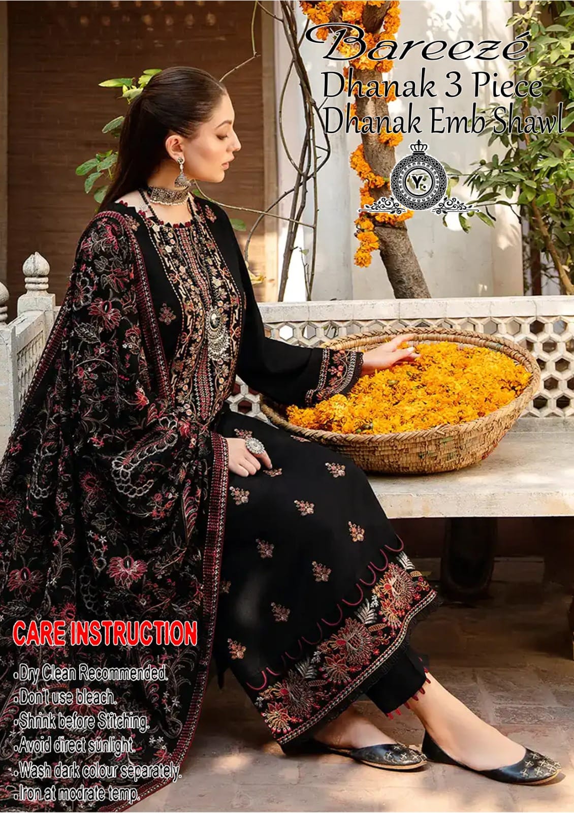 Dhanak 3pc Embroidered Suit with Embroidered Shawl - DESIGN 19