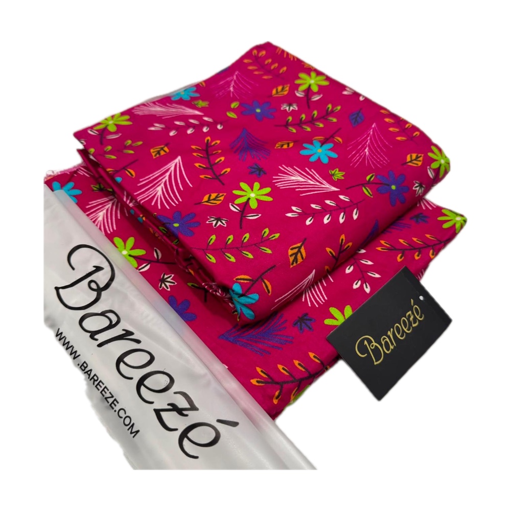 Bareeze Unstitched 2-Piece Lawn - Shocking Pink Leaf & Floral Print