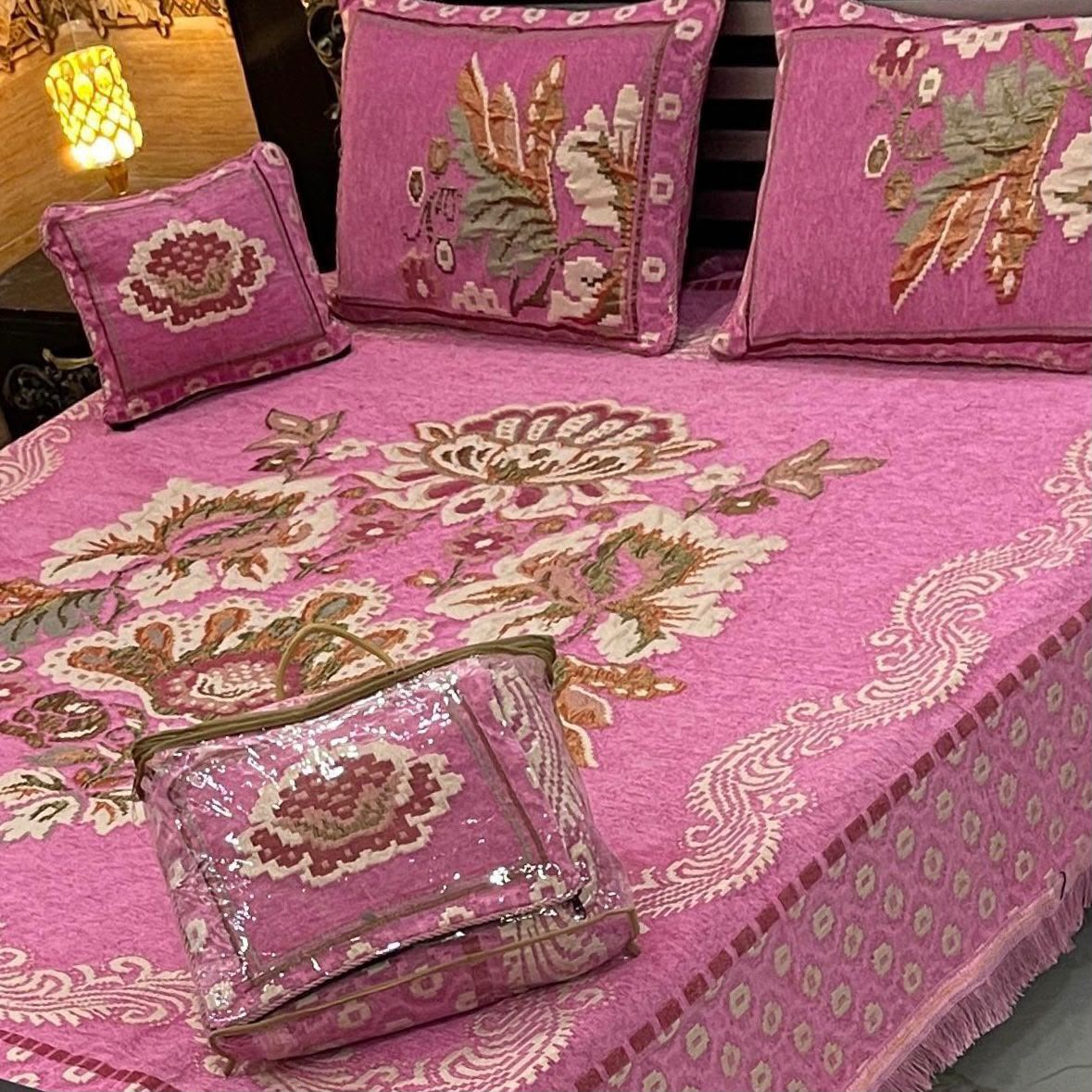 4pc Velvet Jacquard Bedsheet King Size - Design 14