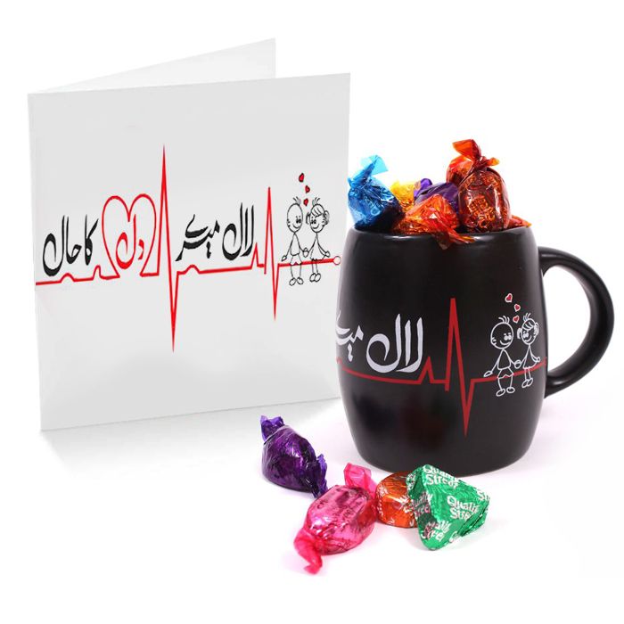 Lal Mere Dil Ka Haal Mug, Chocolates & Card