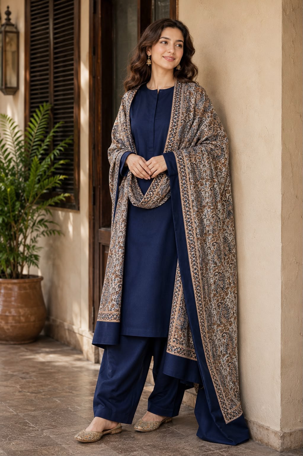 Dhanak 3PC Suit with Turkish Shawl - DESIGN 04