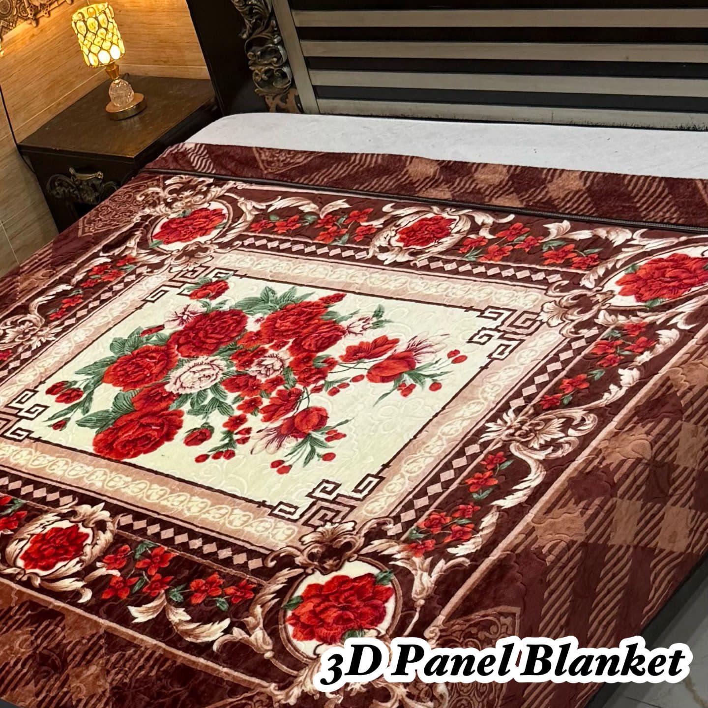 Irani Four Border 3D Panel Embossed Blanket Double Bed - Design 26