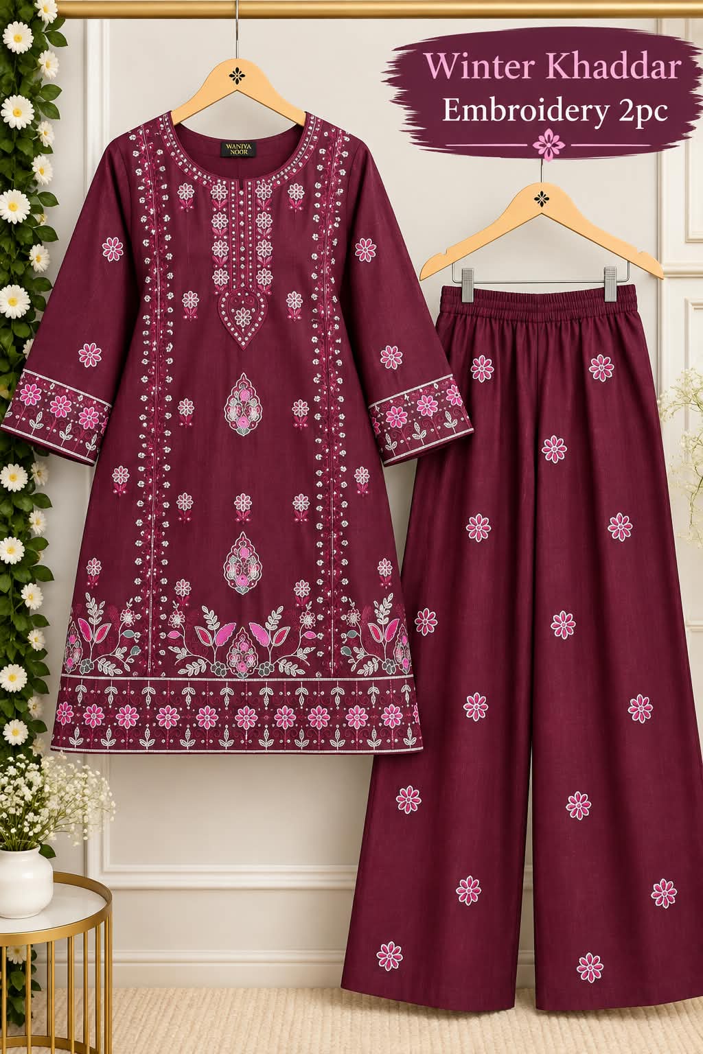 Winter Khaddar Embroidery 2pc Stitched - Plum