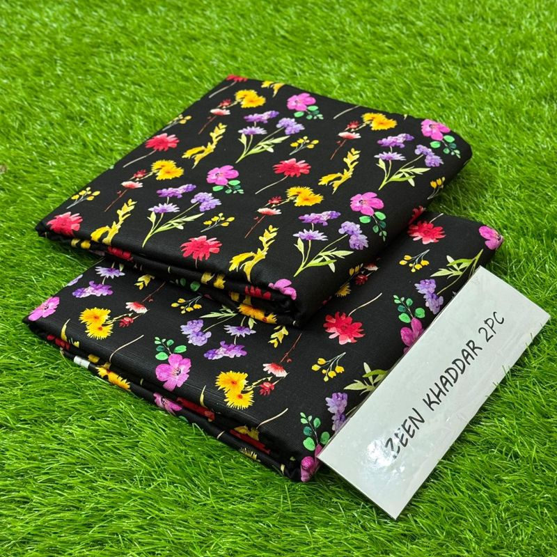 Zeen Khaddar 2Pc - Black Multicolor Floral