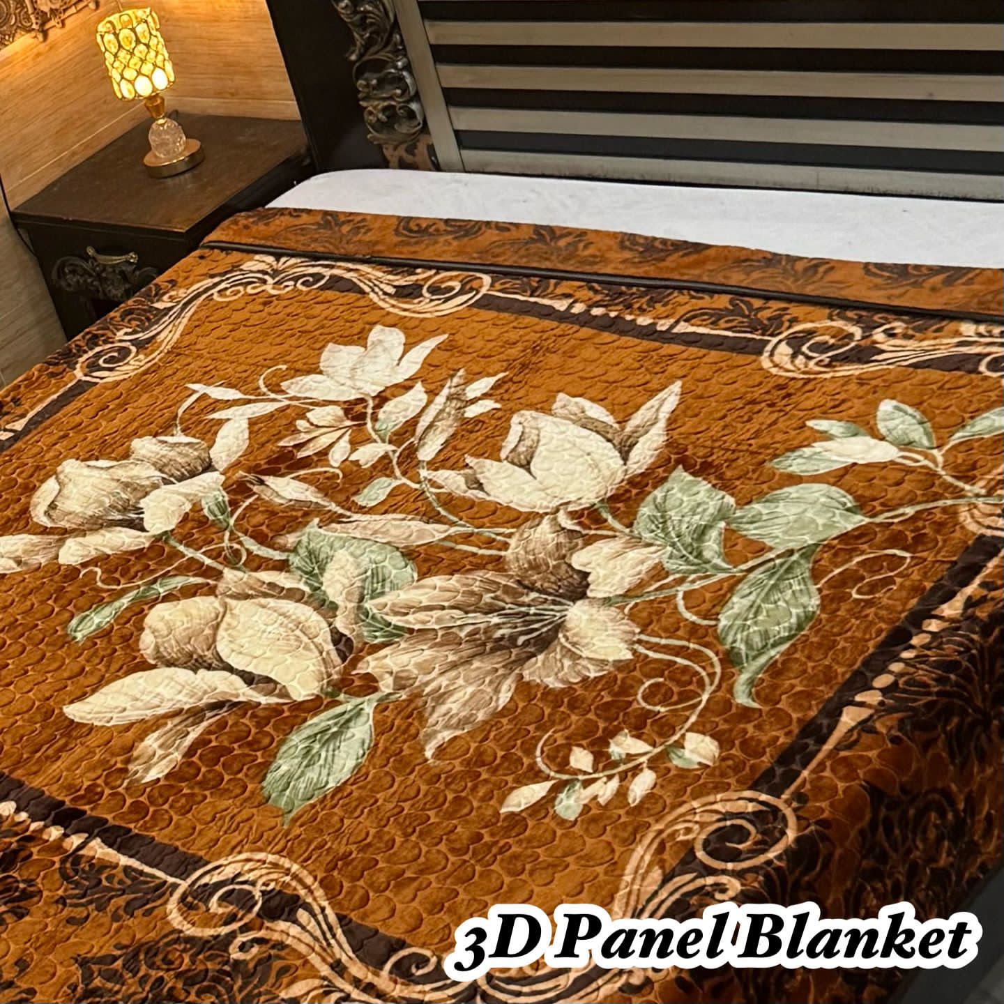Irani Four Border 3D Panel Embossed Blanket Double Bed - Design 04