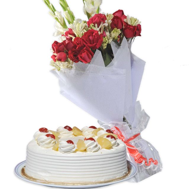 2 LBS Cake With Medium Bouquet