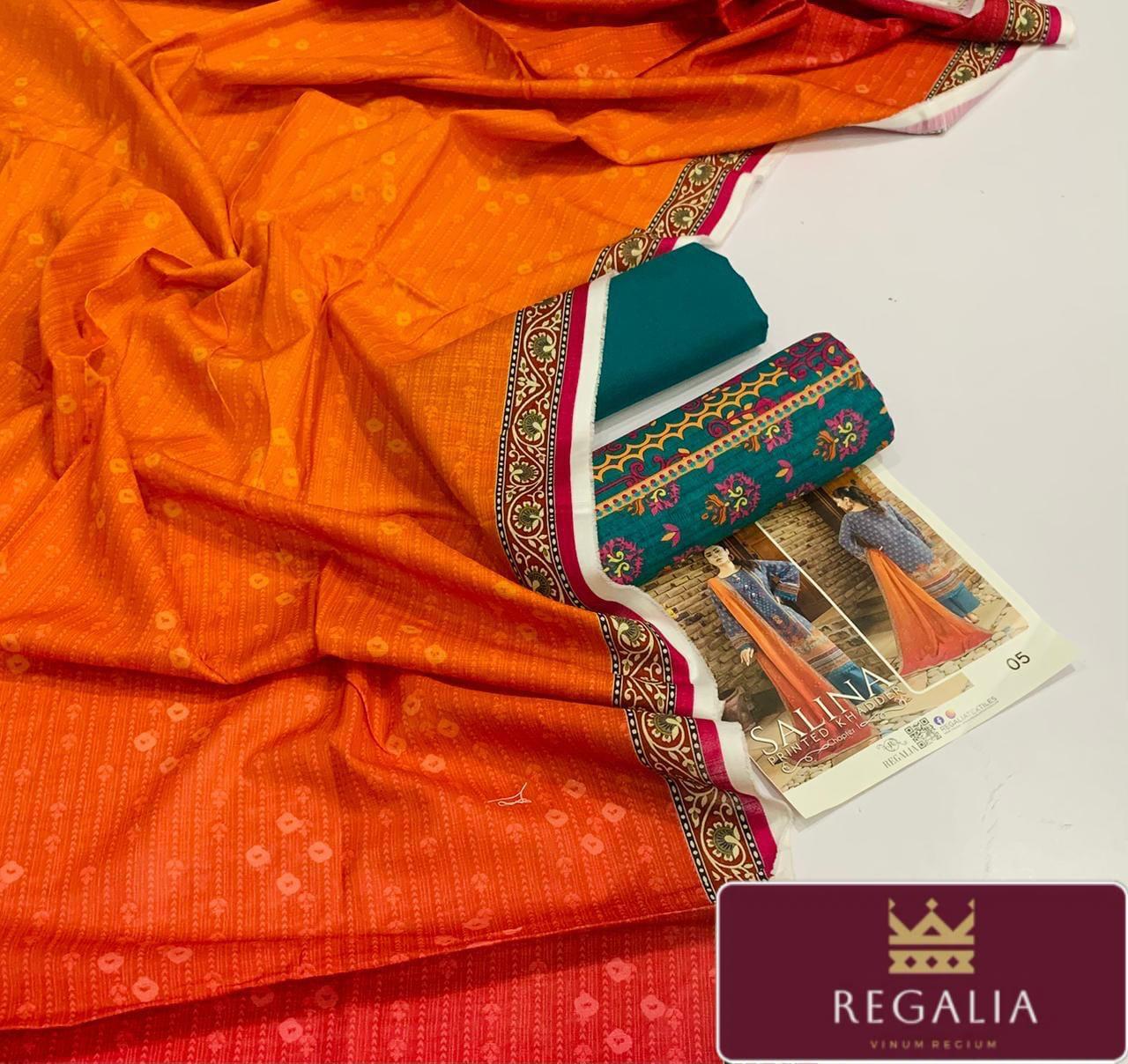 Regalia Original 3pc Printed Khaddar Collection - Orange