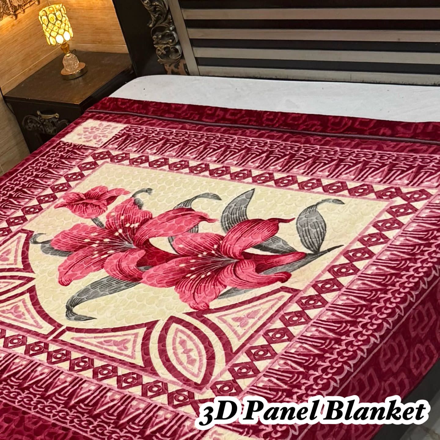 Irani Four Border 3D Panel Embossed Blanket Double Bed - Design 27