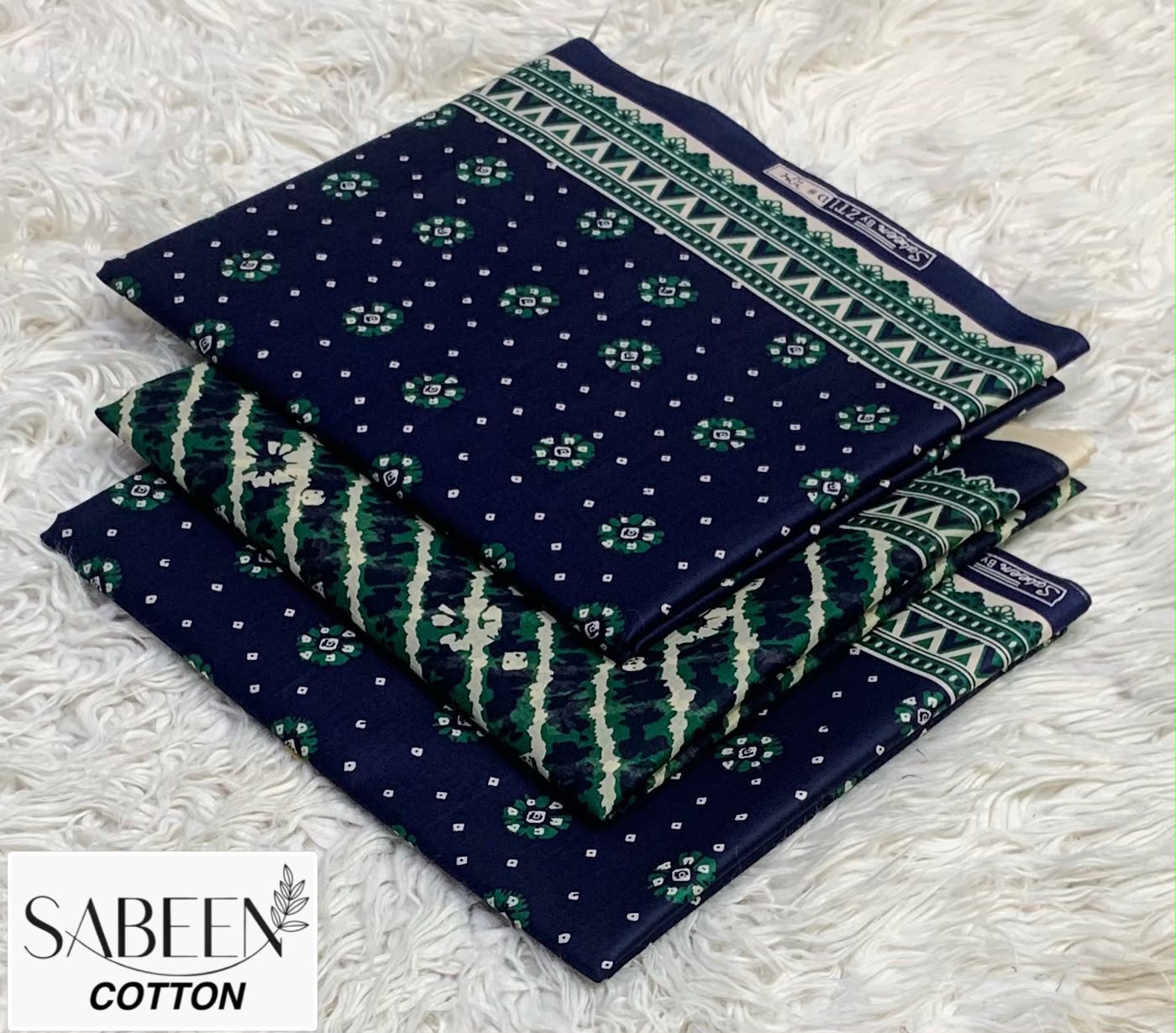 Sabeen Cotton Original 3pc - Navy Green